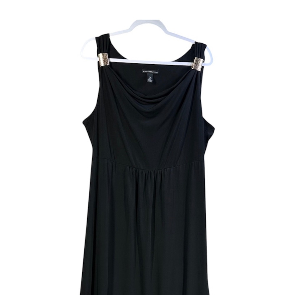 Black Label by Chico's Maxi Dress Women 3 Black Cowl Neck Gold Detail Gown